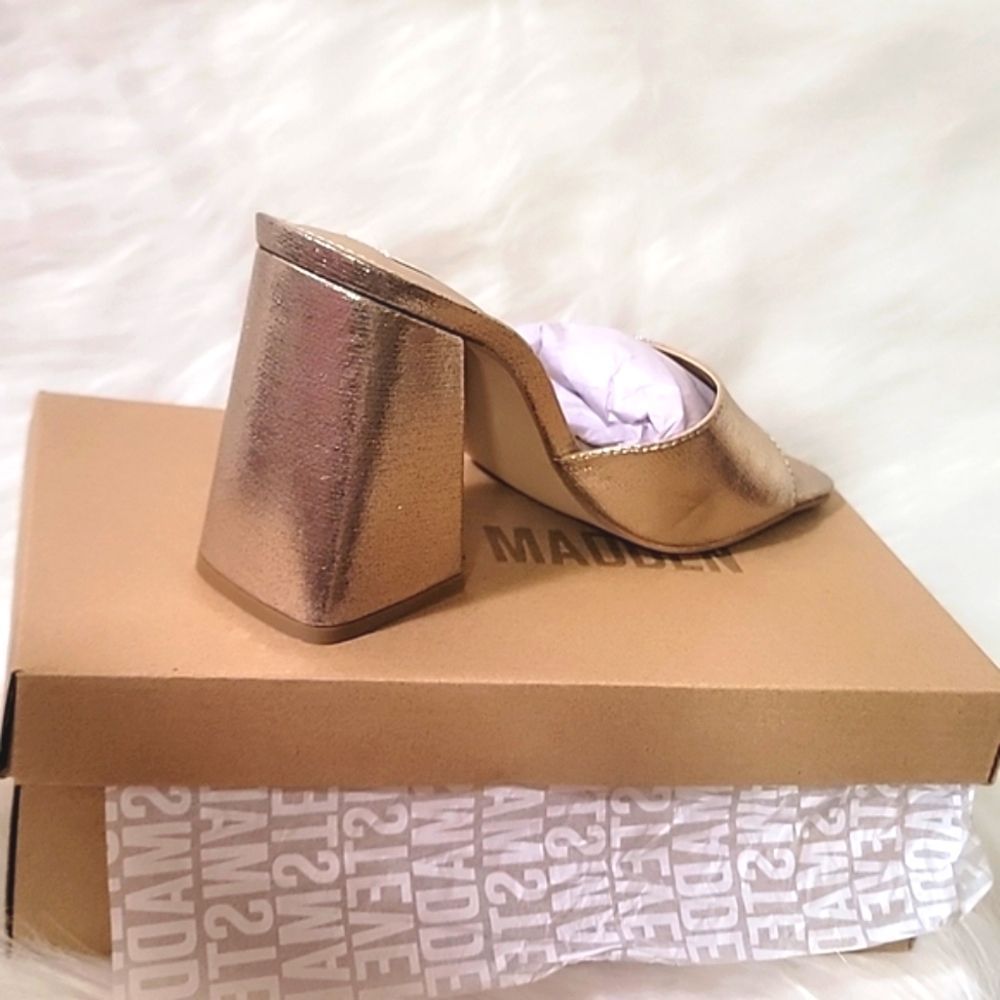 NIB STEVE MADDEN GOLD ESTHER BLOCK MULES 7.5 9.5 - Picture 5 of 7